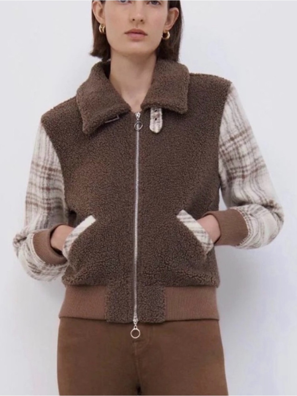 Jonathan Simkhai Bobby Plaid Teddy Faux Sherpa Jacket NWOT